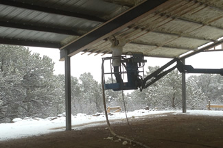 Applying insulation.